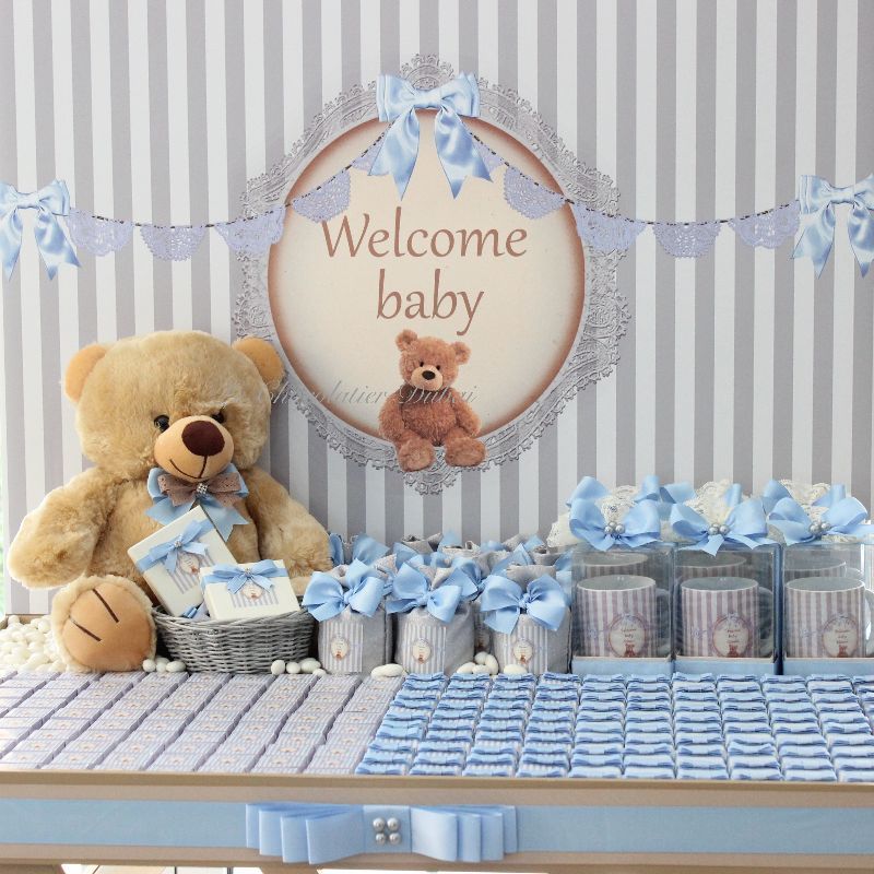 Baby boy teddy bear theme chocolate wood stand