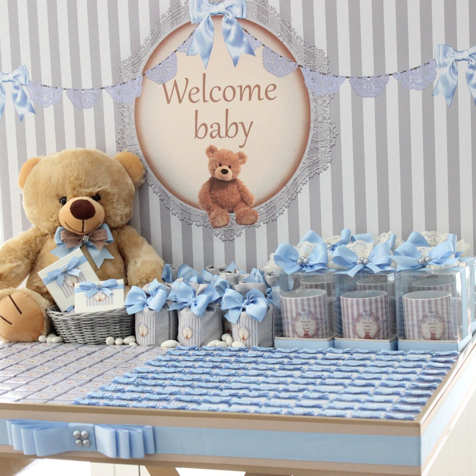 Baby boy teddy bear theme chocolate wood stand