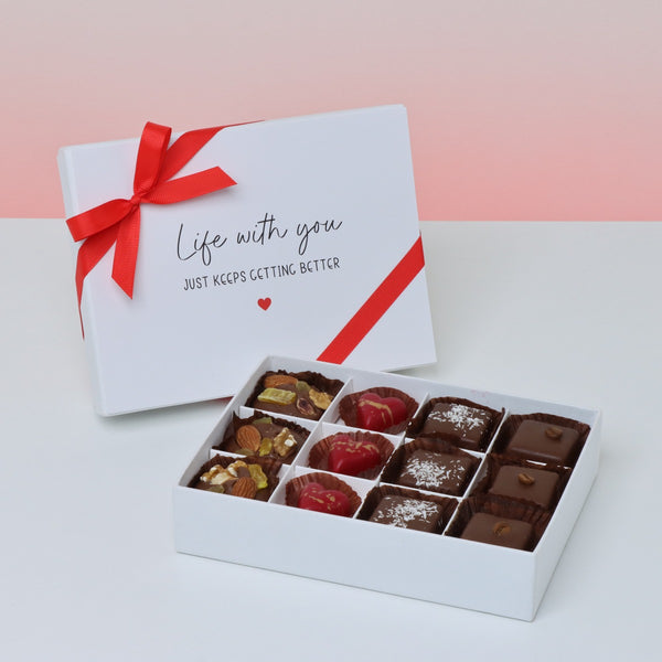 Love message "life with you" designed 12-piece premium chocolate hard box