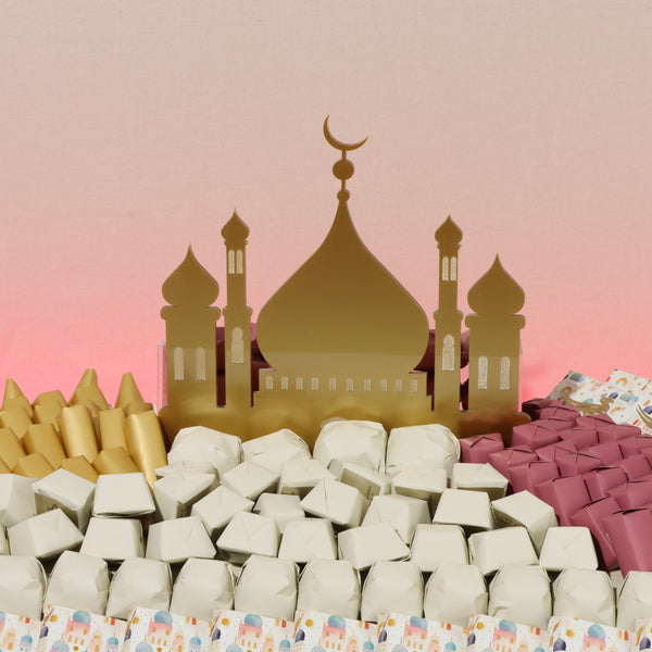 Luxury eid mubarak acrylic mosque decorated chocolate leather tray