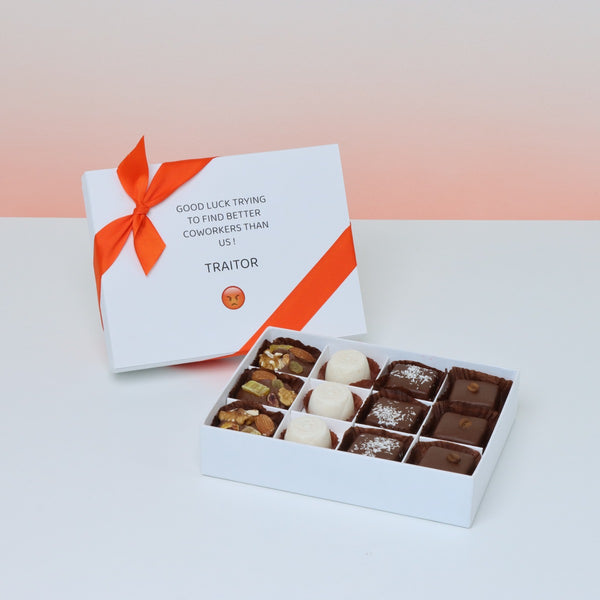 Good luck trying to find better co-worker than us traitor designed 12-piece premium chocolate hard box