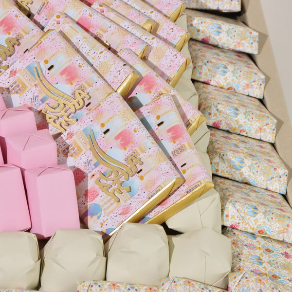 Luxury eid mubarak acrylic mosque decorated chocolate large leather tray