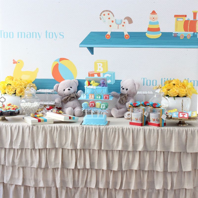 Baby boy toy store theme dessert table