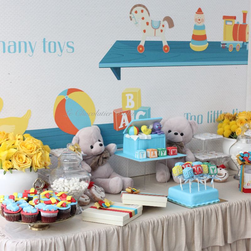 Baby boy toy store theme dessert table