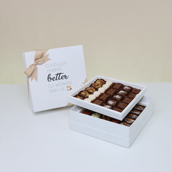 Good luck finding better co-worker than us 2-layer premium chocolate hard box
