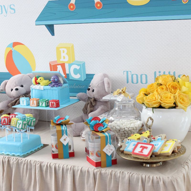 Baby boy toy store theme dessert table