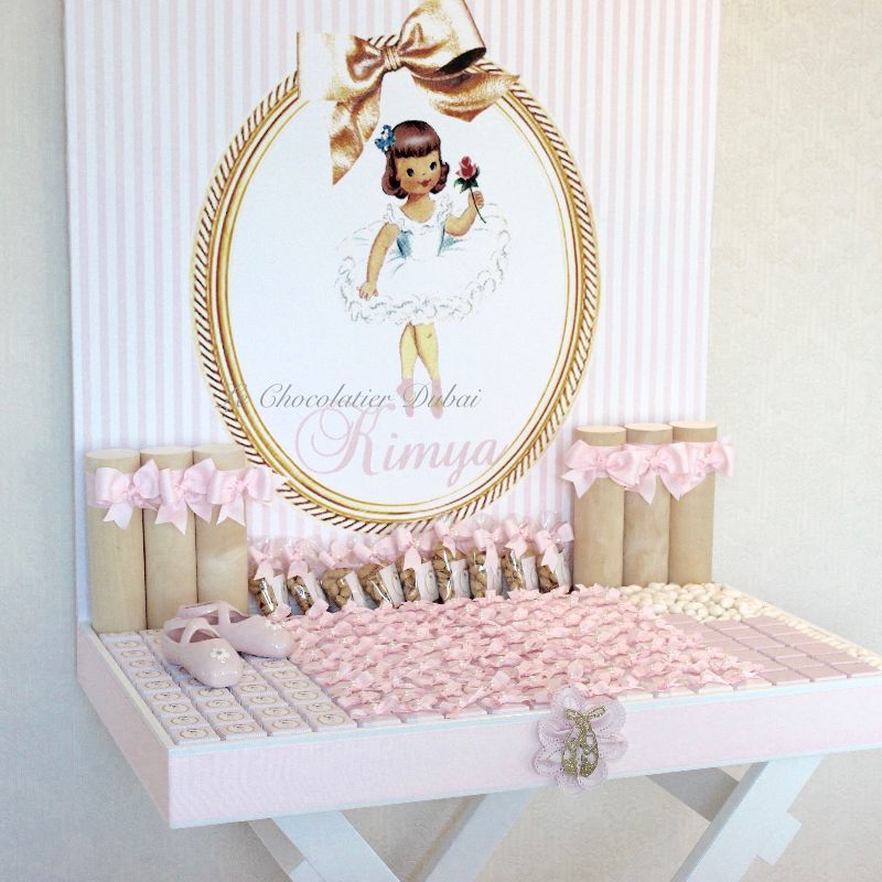 Vintage ballerina baby girl chocolate wood stand