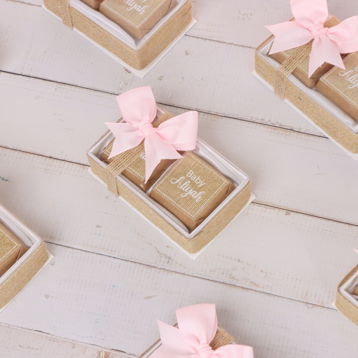 Set of 20 Baby rustic personalized chocolate view top box