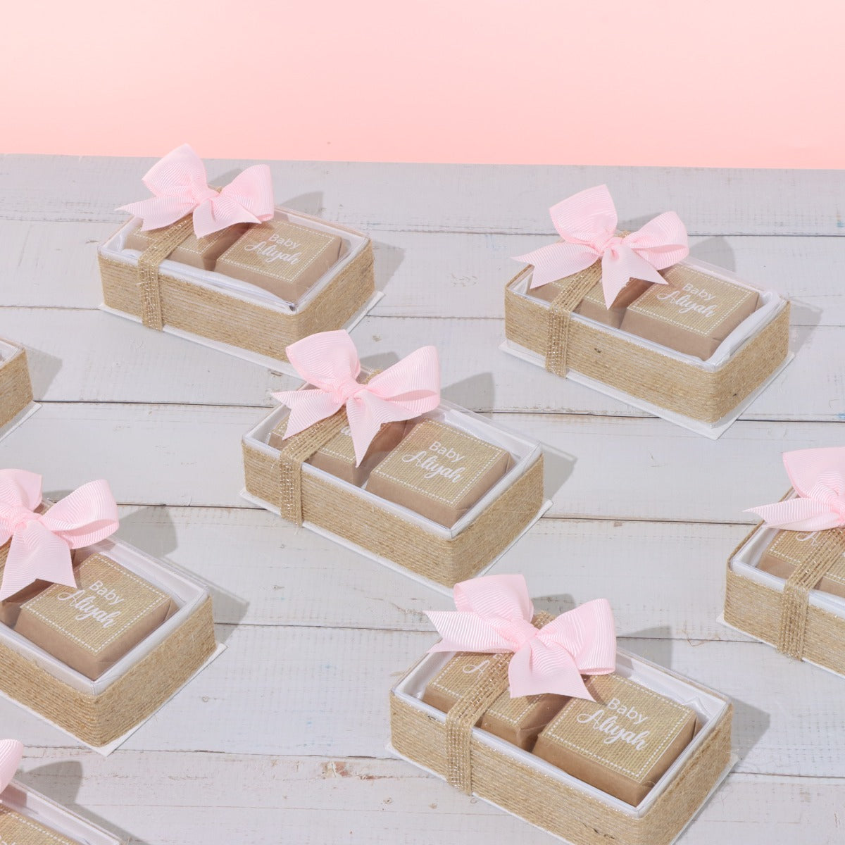 Set of 20 Baby rustic personalized chocolate view top box