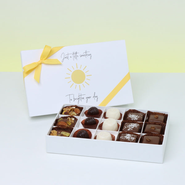 "Brighten your day" sun streak designed 15-piece premium chocolate hard box