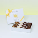 "Brighten your day" sun streak designed chocolate 12-piece premium chocolate hard box
