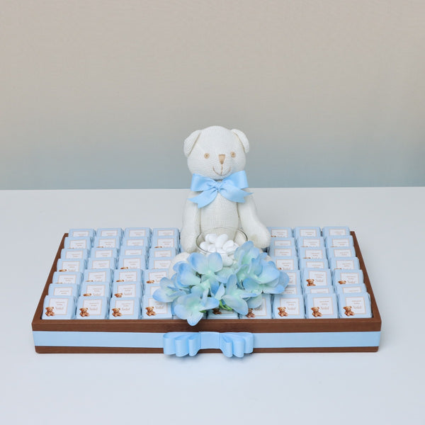 Baby boy teddy theme personalized chocolate leather tray