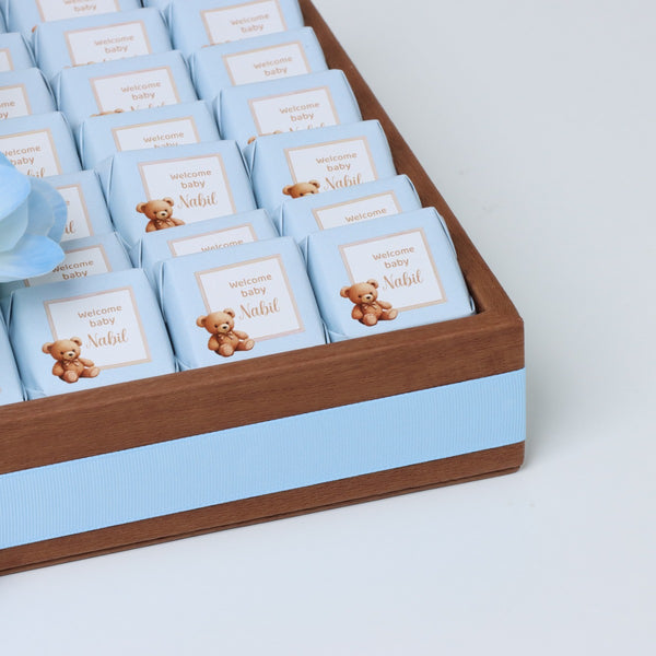 Baby boy teddy theme personalized chocolate leather tray