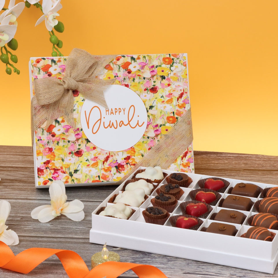 HAPPY DIWALI FLORAL DESIGNED 20-PIECE CHOCOLATE HARD BOX