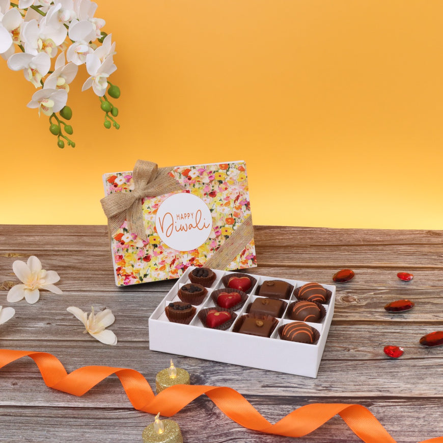 Happy diwali floral designed 12- piece chocolate hard box