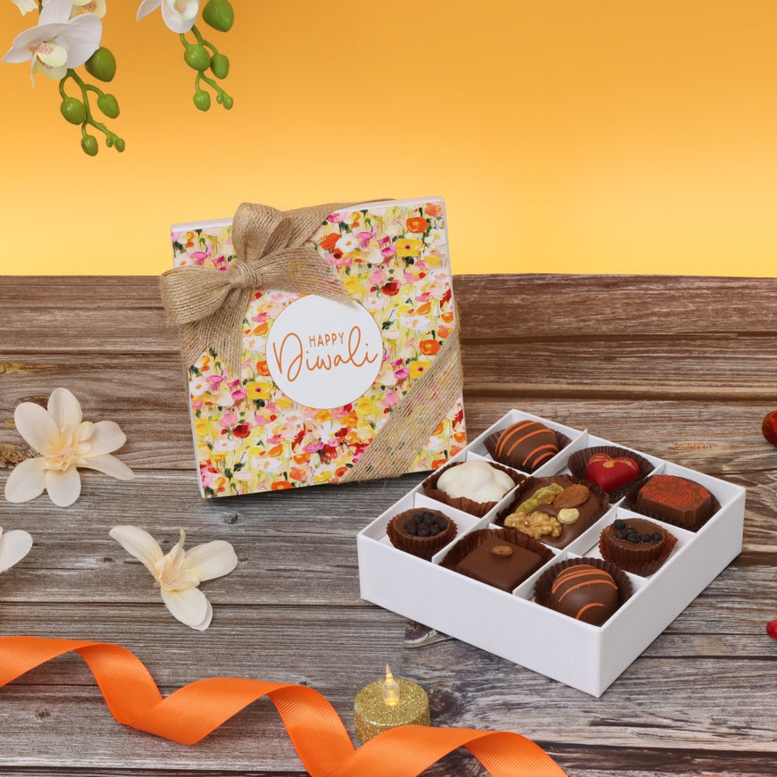 Happy diwali floral designed 9 - piece chocolate hard box