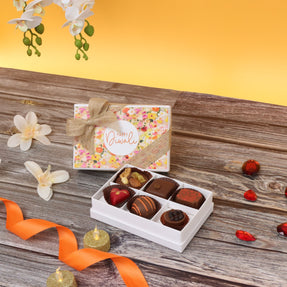 HAPPY DIWALI FLORAL DESIGNED 6-PIECE CHOCOLATE HARD BOX