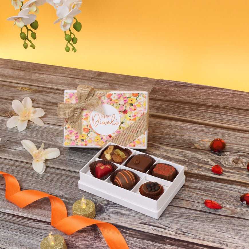 Happy diwali floral designed 6-piece chocolate hard box