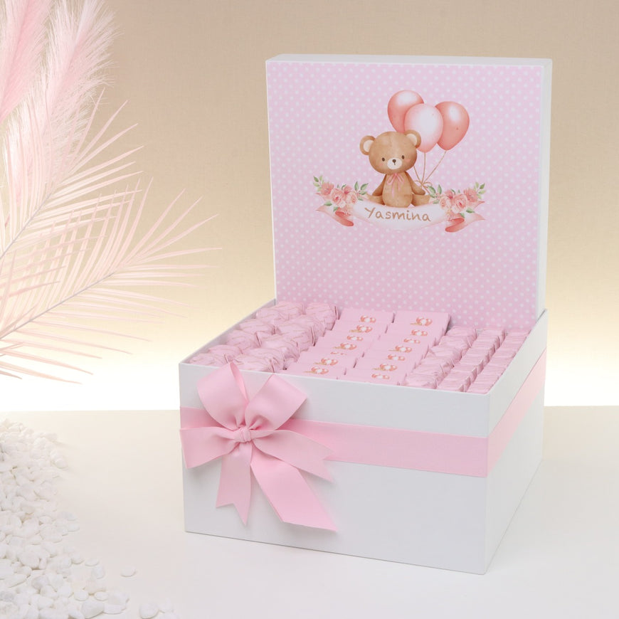 Baby girl teddy themed personalized chocolate extra large hamper