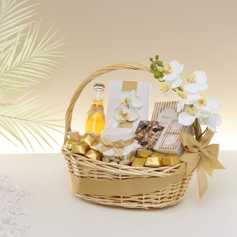 Rustic designed "happy birthday" chocolate & sweets medium basket