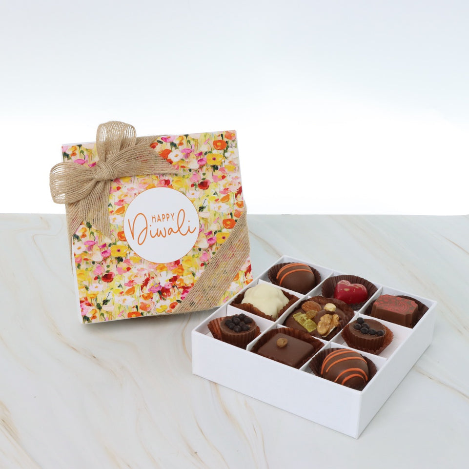 HAPPY DIWALI FLORAL DESIGNED 9 - PIECE CHOCOLATE HARD BOX