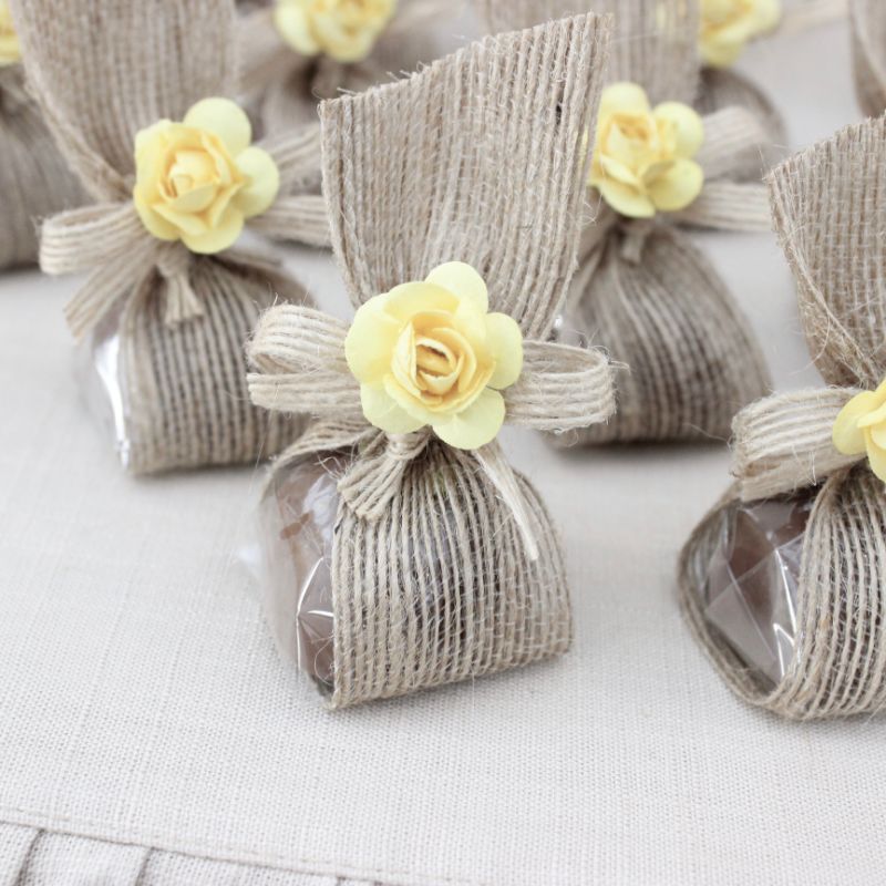 Flower & jute ribbon decorated chocolate