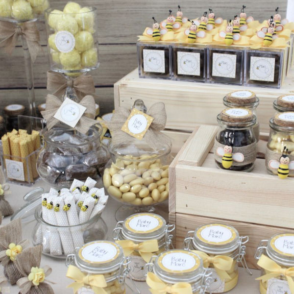 Luxury rustic honey bee theme decorated chocolate & giveaway dessert table