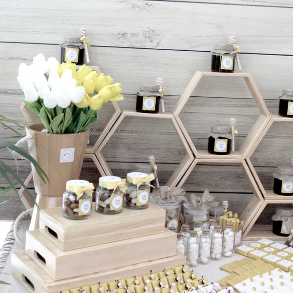 Luxury rustic honey bee theme decorated chocolate & giveaway dessert table
