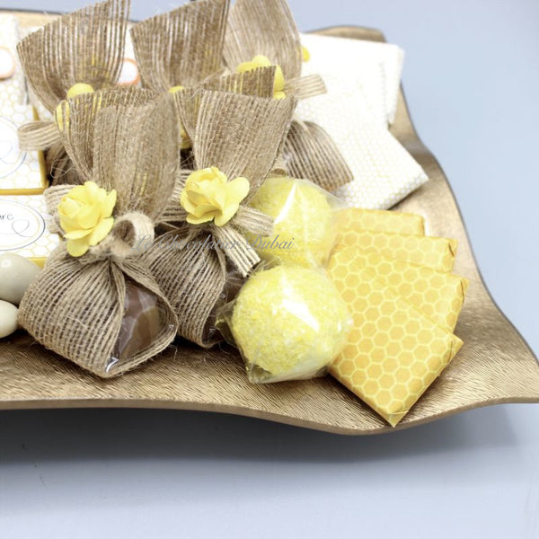 Luxury rustic honey bee theme decorated chocolate & giveaway dessert table