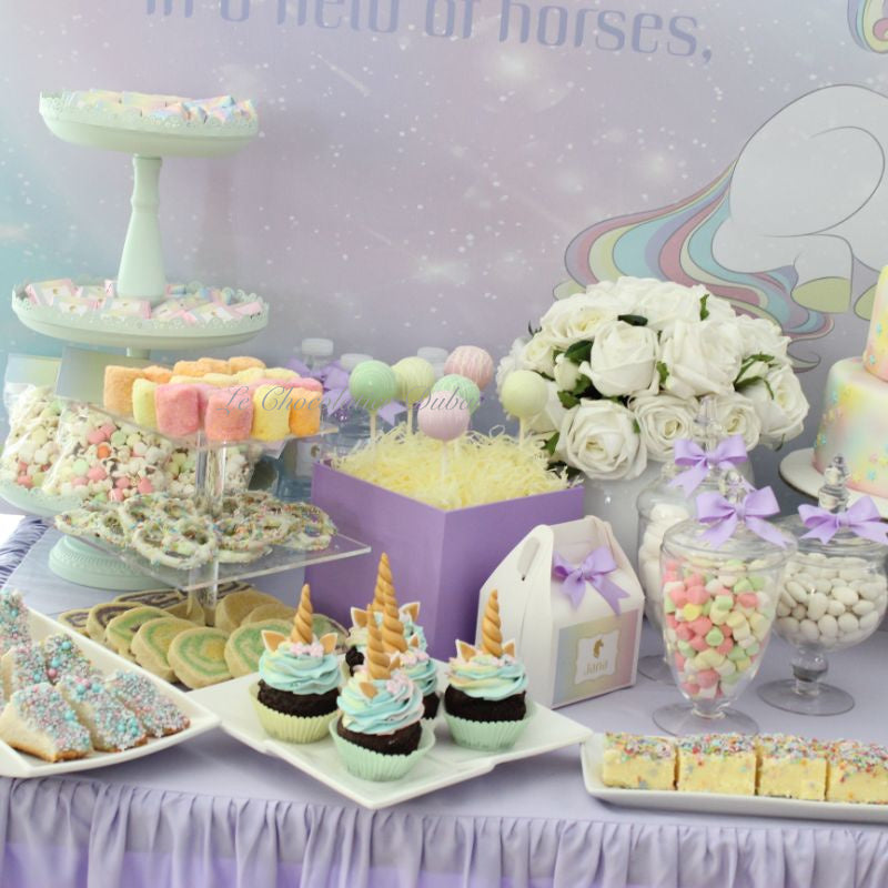 Baby unicorn theme dessert table