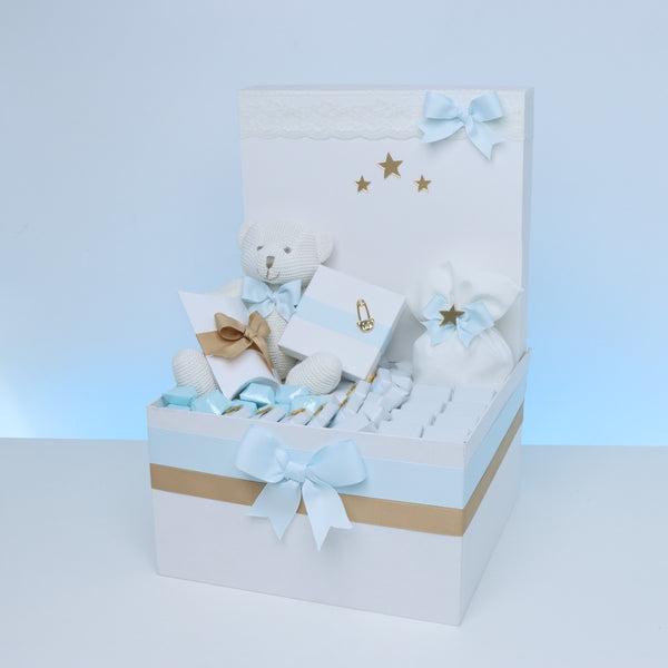 Baby boy teddy & stars decorated chocolate extra large hamper