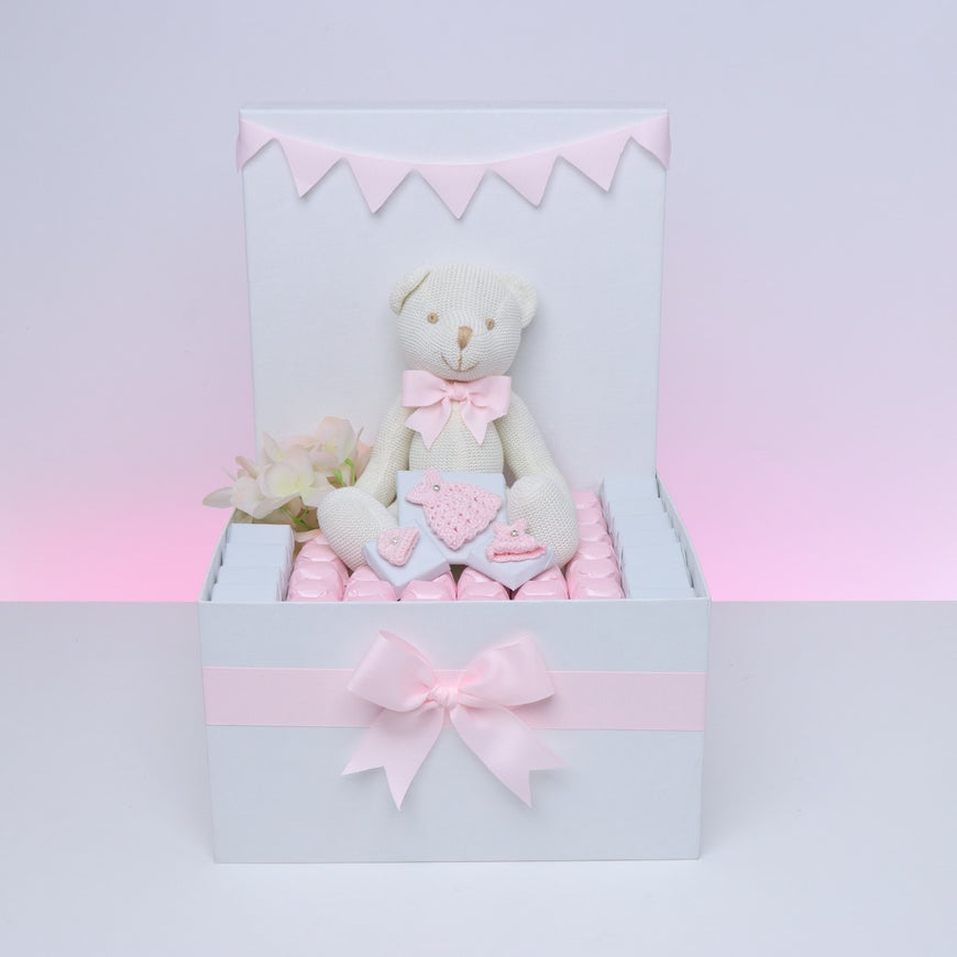 BABY GIRL TEDDY DECORATED CHOCOLATE EXTRA LARGE HAMPER