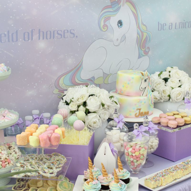 Baby unicorn theme dessert table