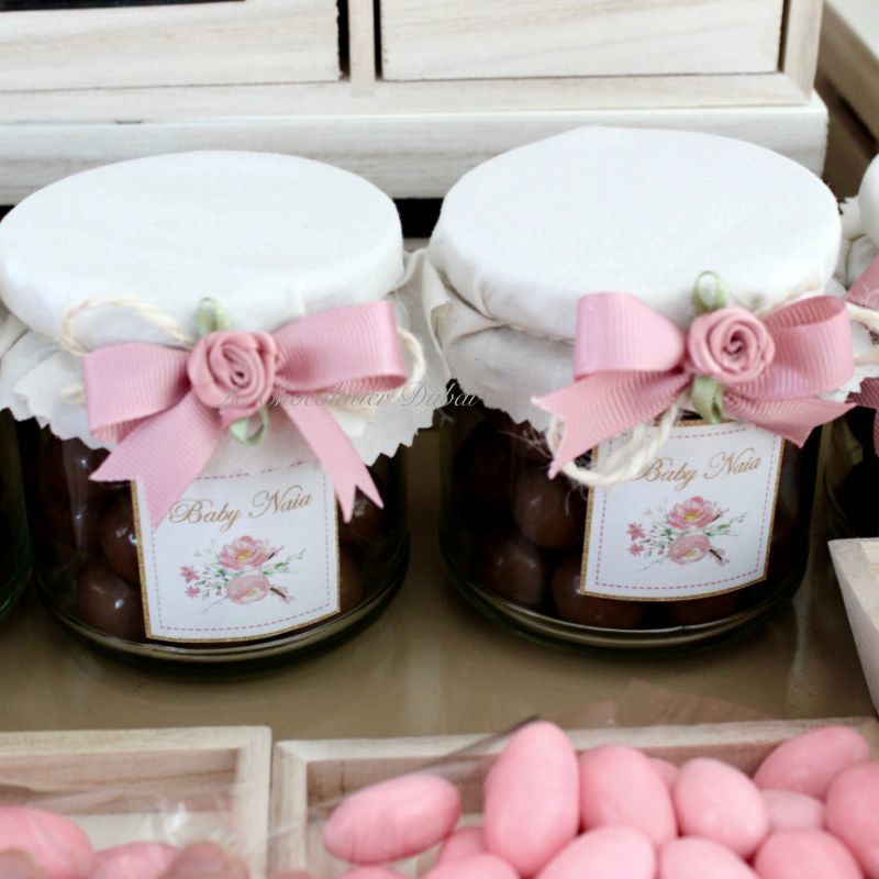 Baby girl decorated chocolate ball glass jar