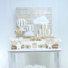 Baby boy rustic hot air balloon theme decorated chocolate arrangement stand for rent
