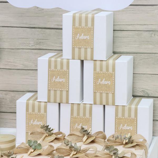 Baby boy rustic hot air balloon theme decorated chocolate arrangement stand for rent