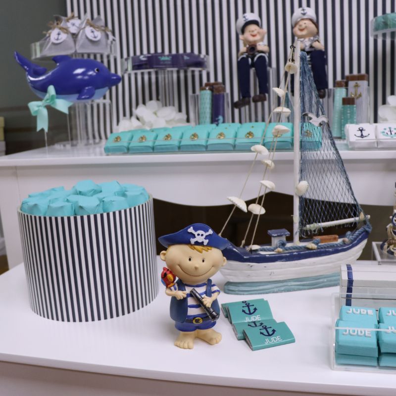 Baby boy nautical theme decorated chocolate wood stand