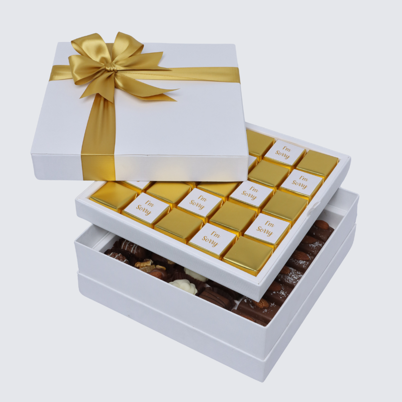 "I'm sorry" gold designed 2-layer chocolate hard box