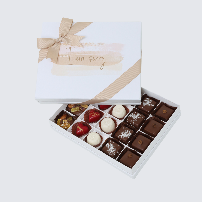 "I'm sorry" stain designed 20-piece chocolate hard box