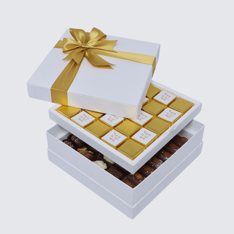 "Keep up the good work" gold designed 2-layer chocolate hard box