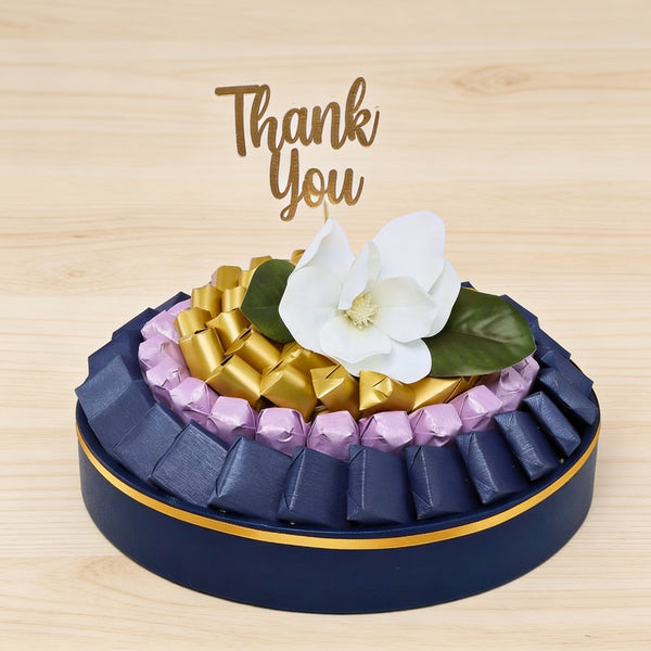 Thank you flower decorated premium chocolate leather round tray