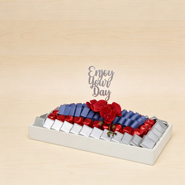 Enjoy your day orchid decorated premium chocolate leather tray
