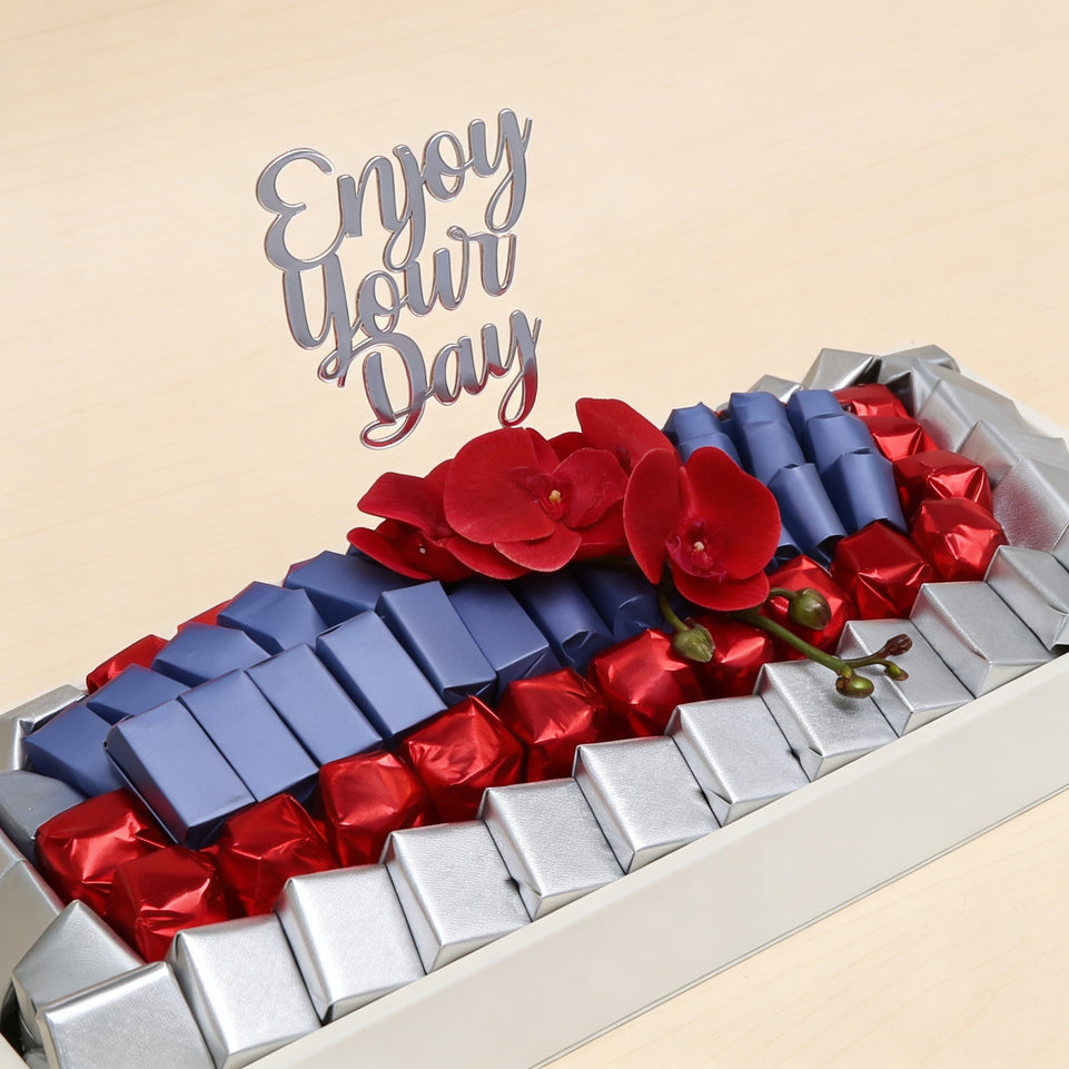 Enjoy your day orchid decorated premium chocolate leather tray
