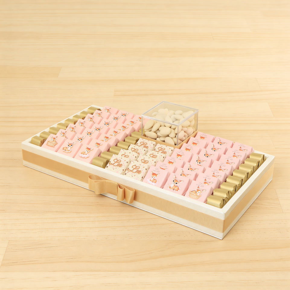 Baby girl dear theme design premium chocolate medium leather tray
