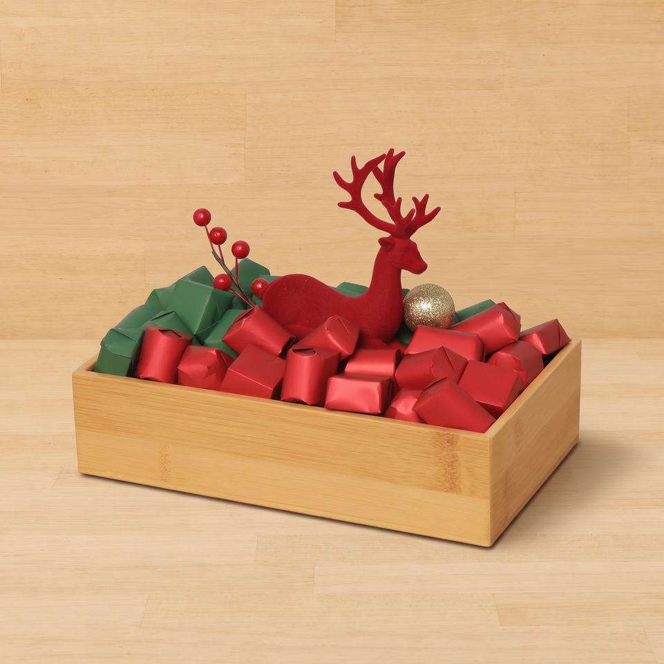 Christmas season deer decorated premium chocolate wooden hamper