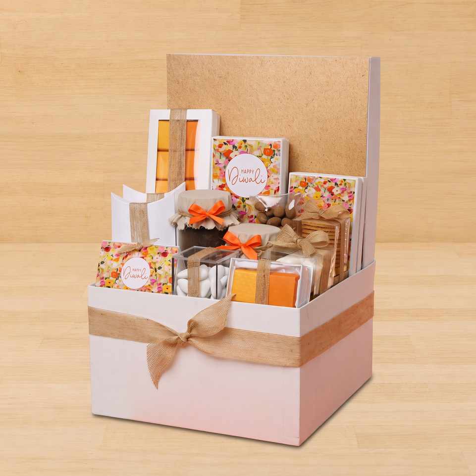 Happy diwali flower pattern design premium chocolates & sweets extra large hamper