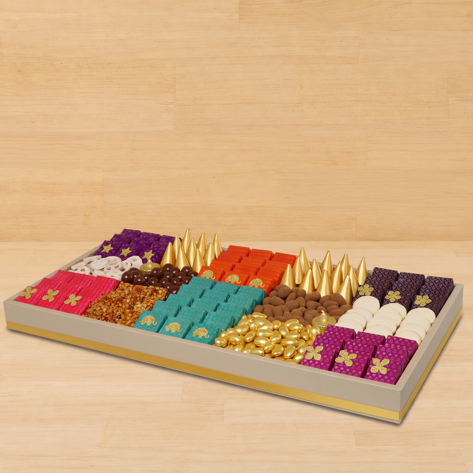 Diwali designed premium chocolate & sweets large leather tray