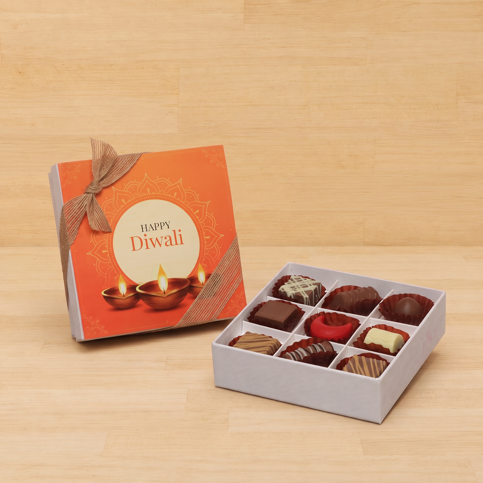 Happy diwali golden candle designed premium chocolate 9P hard box