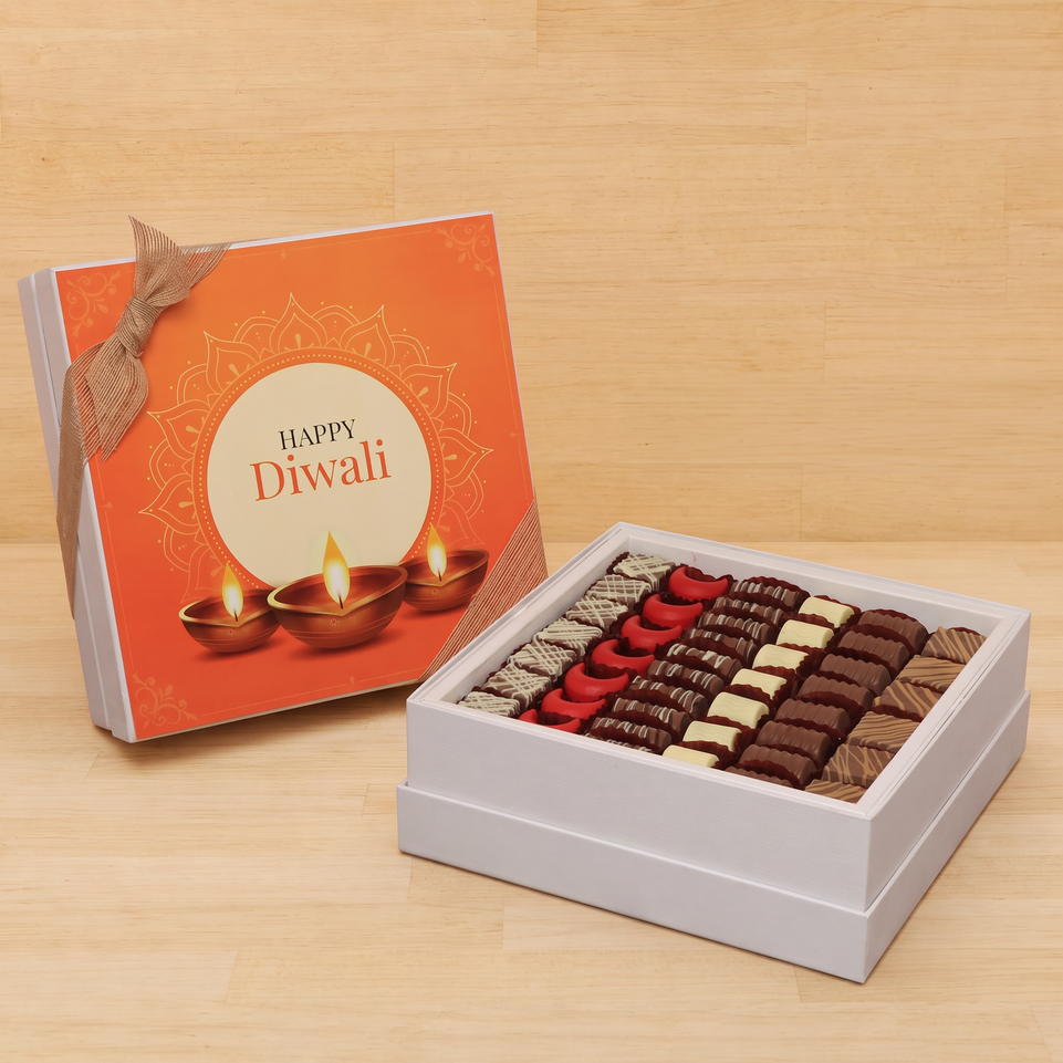 Happy Diwali golden candle designed premium chocolate hard box