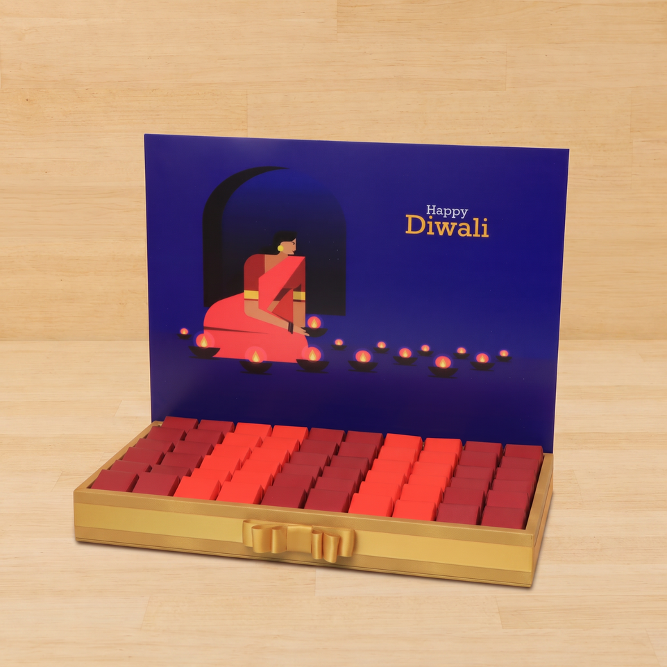 Happy diwali candle lights designed premium chocolate medium leather tray
